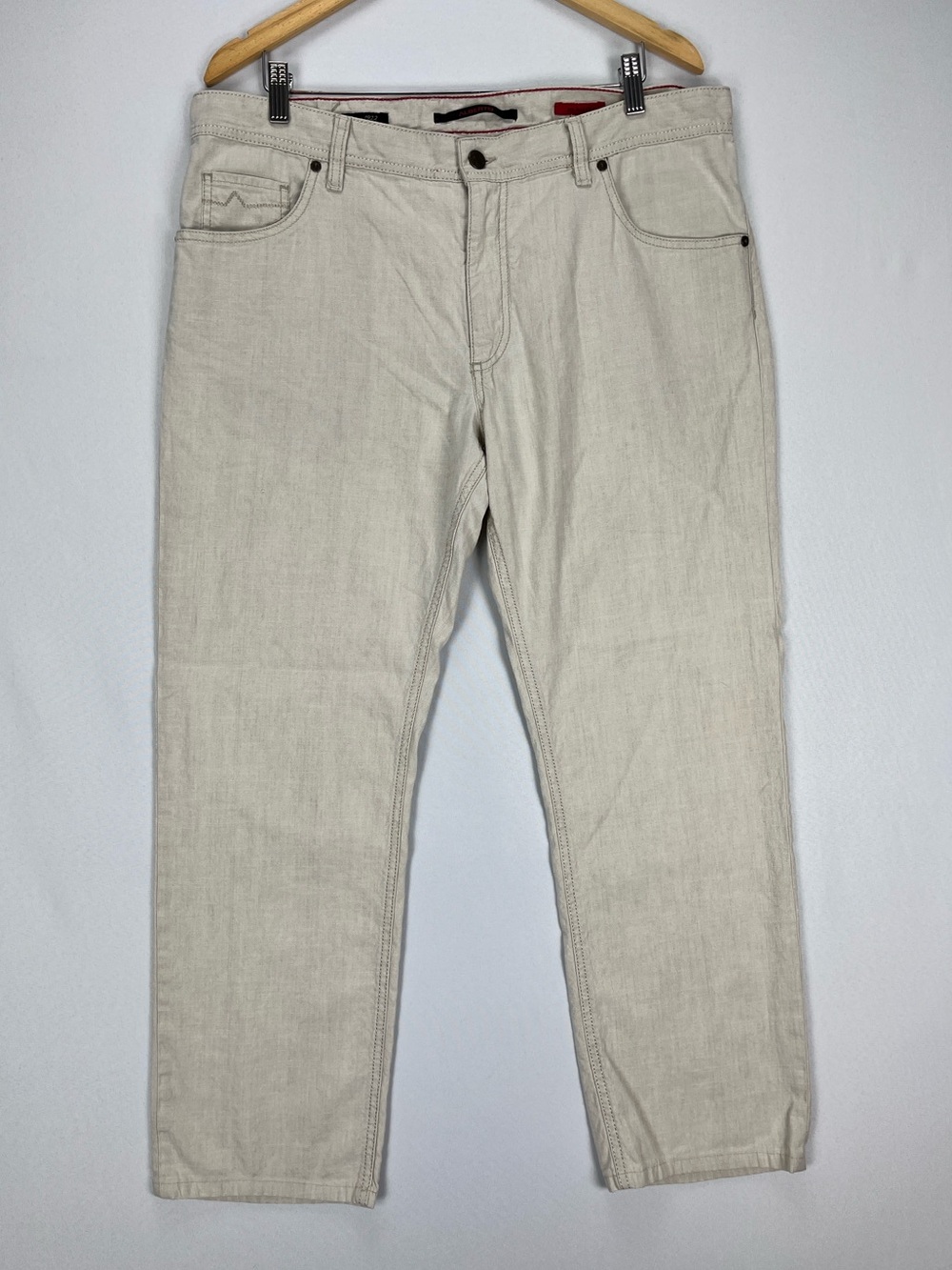 Alberto Linen Blend Pants Mens Size 38 Ivory White Modern Fit Straight Leg